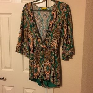 Green printed romper